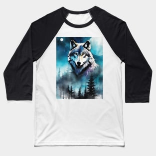 Timber Wolf in Watercolor and Charcoal Baseball T-Shirt
